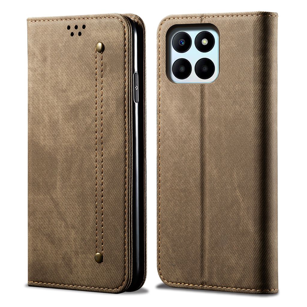 Hülle für Honor X6b Leder Brieftasche Flip Bookstyle Schutzhülle mit Standfunktion Khaki