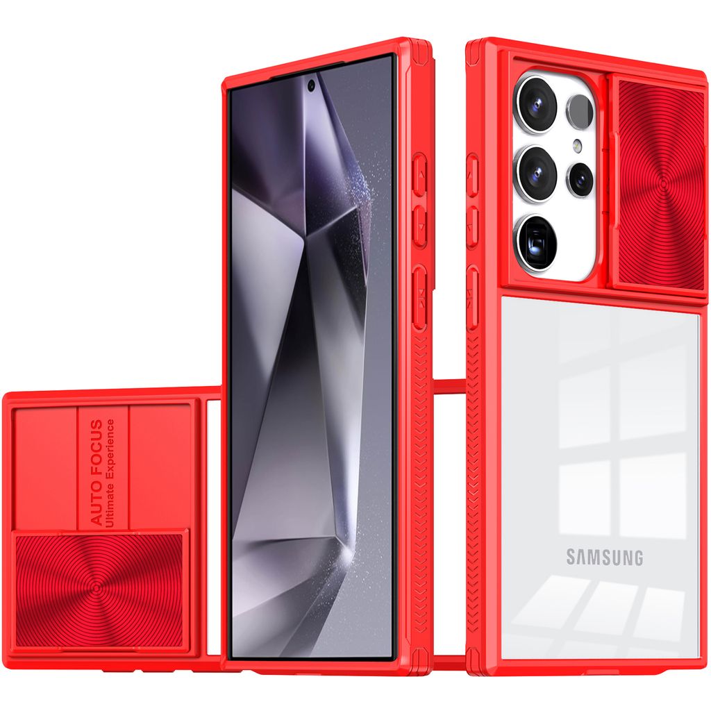 Hülle für Samsung Galaxy S24 Ultra Transparent TPU Bumper Schutzhülle mit Schiebe Kamera Schutz Rot