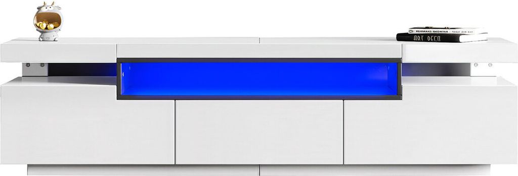 Eleganter Hochglanz-TV-Schrank 160x39x42cm–mit 16 Farben LED-Beleuchtung–Platz für 70-79 Zoll Fernseher–Inklusive 3 Schubladen,Hochglanz-TV-...