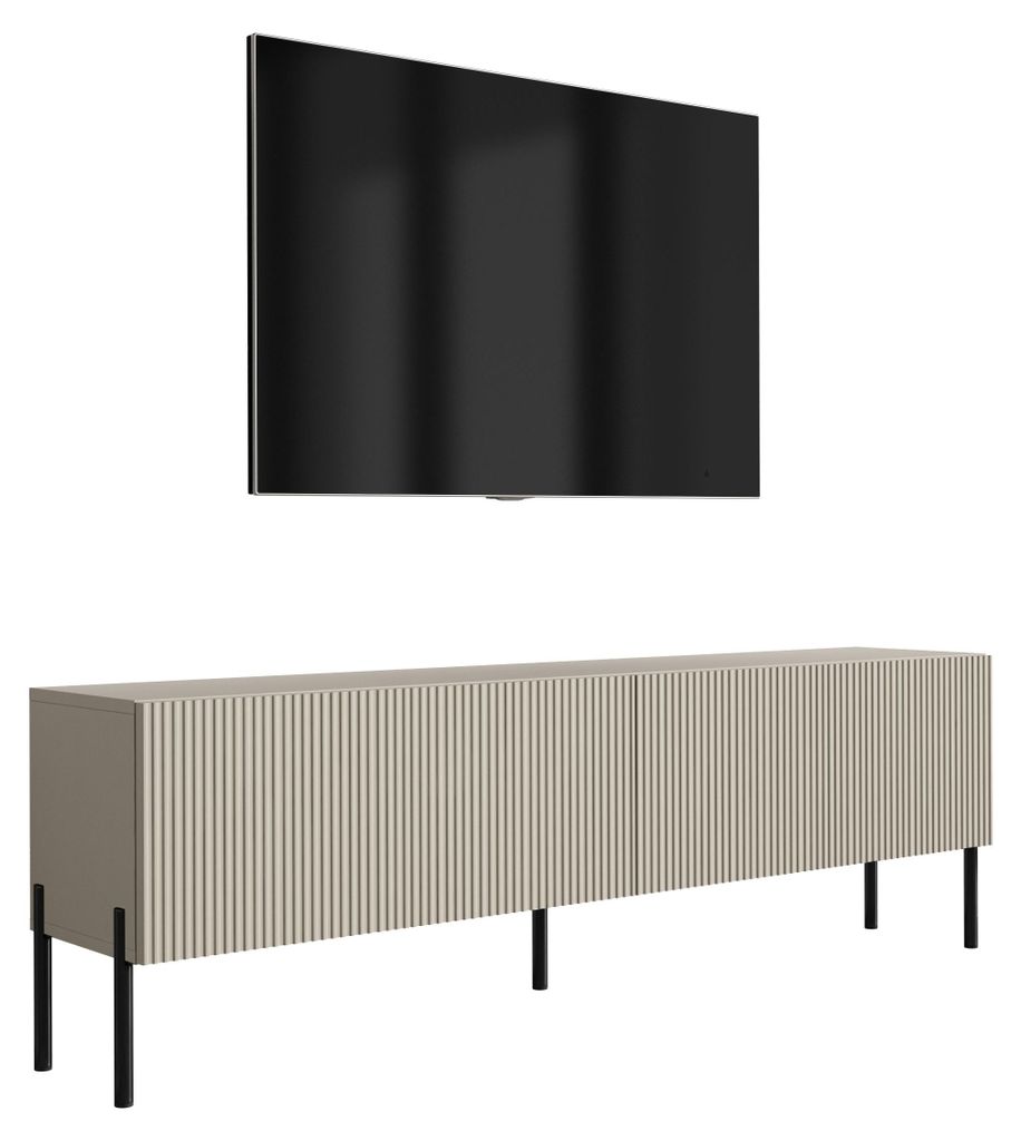 TV-Schrank mit geriffelte Fronten, Kaschmir, gerade schwarze Beine, 170 × 32 × 52 cm