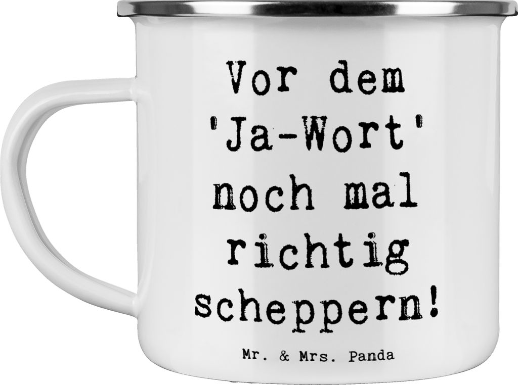 Mr. & Mrs. Panda Pott Spruch Polterabend Spaß - Weiß - Geschenk, Zerschlagen von Geschirr, Hochzeit, Emaille Becher, Heiraten, liebevolle Worte, ...