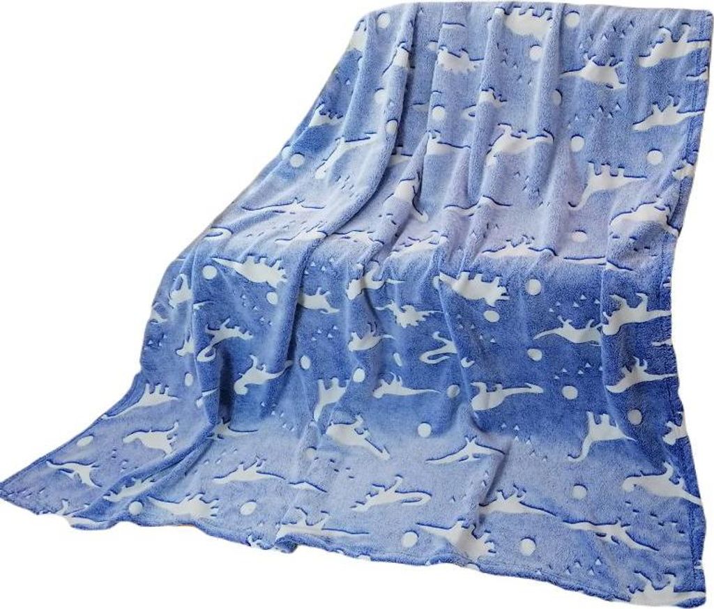 Im Dunkeln leuchtende Decke 150x200 Weiße Fluo-Dinosaurier Produktbild 