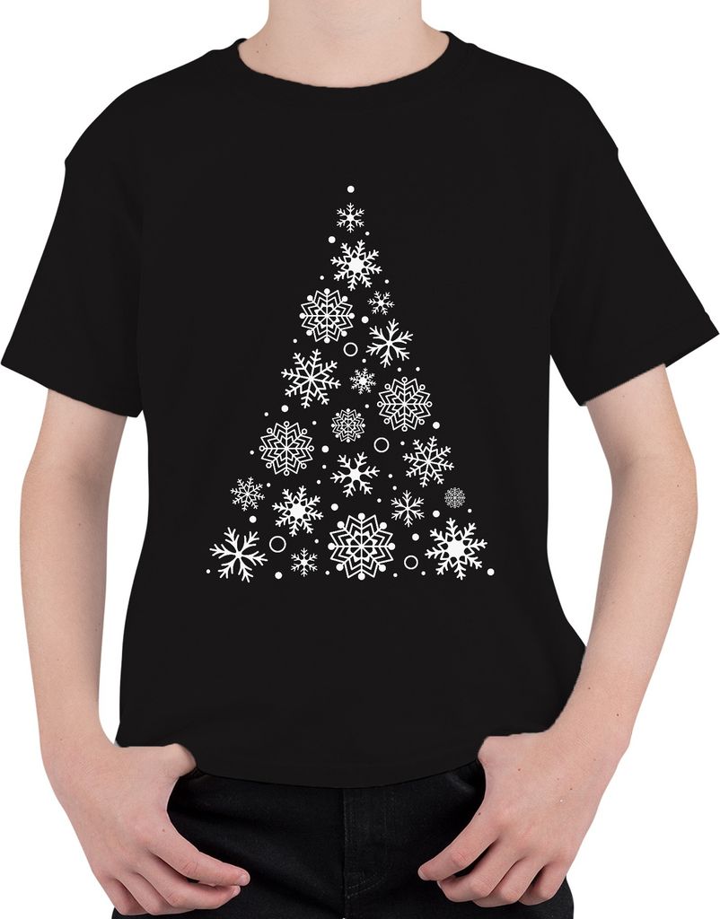 Schneeflocken Weihnachtsbaum - Weihnachten Weihnachtsgeschenk Christmas Uni Kinder T-Shirt, Schwarz, 128
