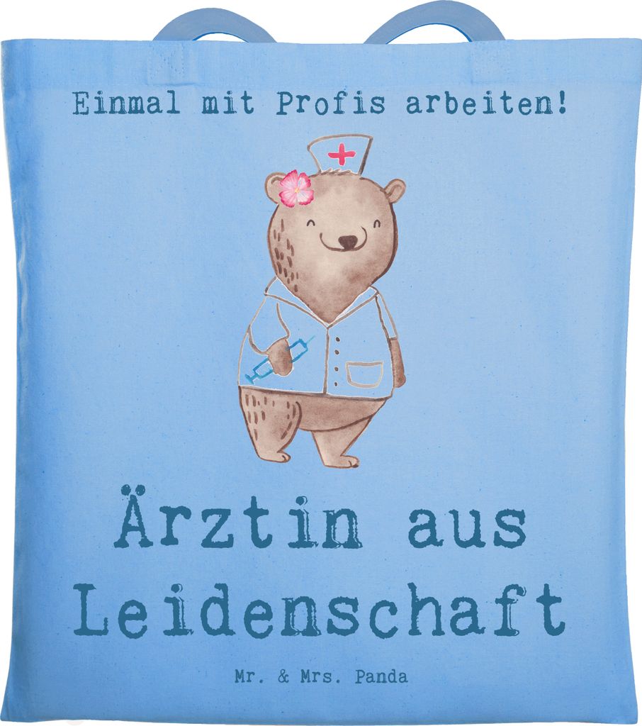 Mr. & Mrs. Panda Tote Bag Ärztin Leidenschaft - Sky Blue - Geschenk, Tasche, Medizinstudium, Spruch, Jutebeutel, Tragetasche, Krankenhaus, Beutel,...