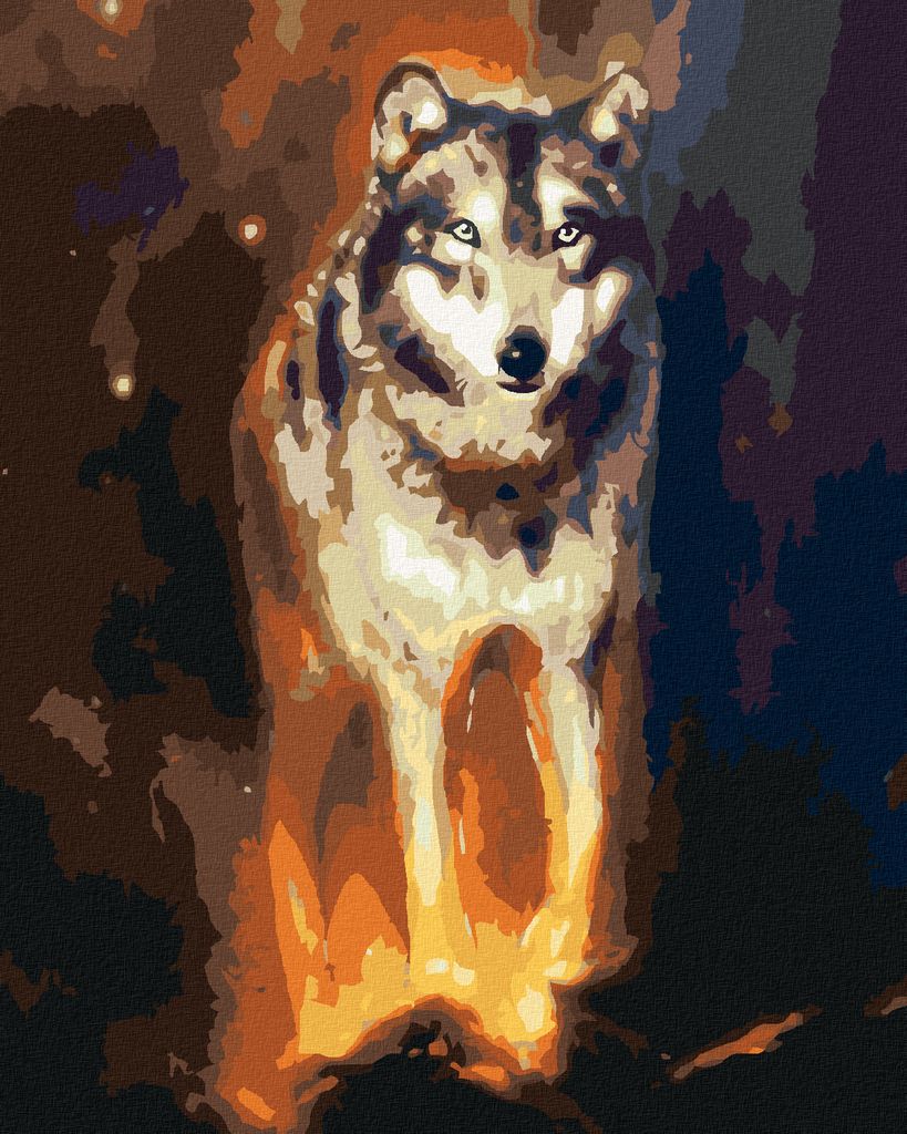 Zuty - Malen nach Zahlen - LEUCHTENDER WOLF IM RAUM, 40x50 cm, ohne Keilrahmen