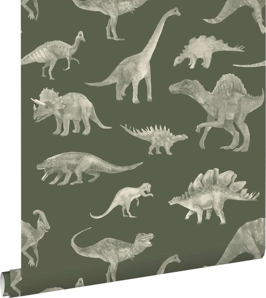 ESTAhome Tapete Dinosaurier Olivgrün 50 x 900 cm