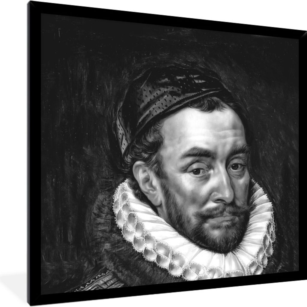 MuchoWow Gerahmtes Poster Porträt von Wilhelm I. - Adriaen Thomasz - Schwarz und Weiß 40x40 cm - Poster mit Schwarzem Bilderrahmen Wandposter R...