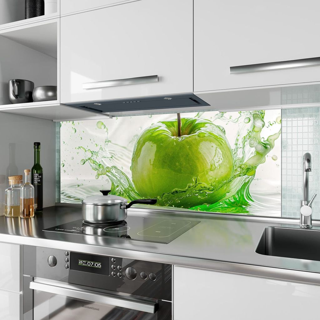 Küchenrückwand Spritzschutz Glas mit Motiv Splash Apfel 40 x 40 cm
