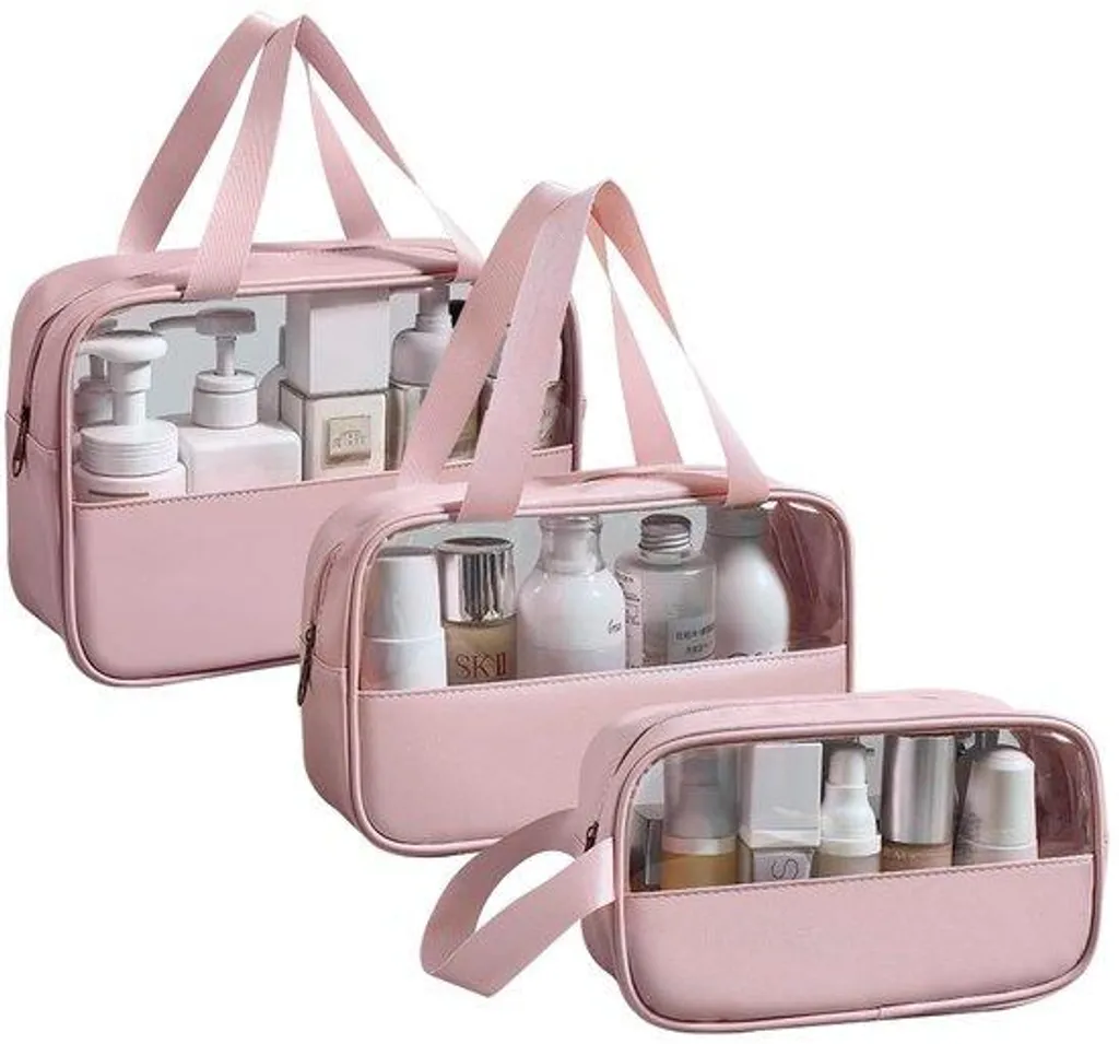 Trousse de toilette PVC rose anti-fuite lot de 3 pour valise sans taches
