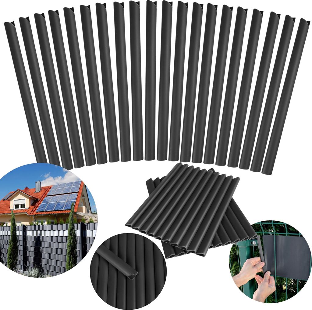 Befestigungsclips für Zaunfolie, Befestigungsklammern für Sichtschutzstreifen 19cm, 20St. SCHWARZ