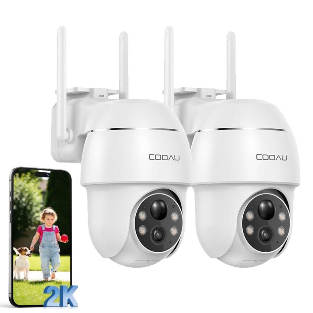 COOAU 2K Überwachungskamera Aussen WLAN 355°/90°Schwenkbar WLAN Kamera Outdoor 3MP WiFi Kamera mit Automatische Verfolgung 30m Nachtsicht in Far...