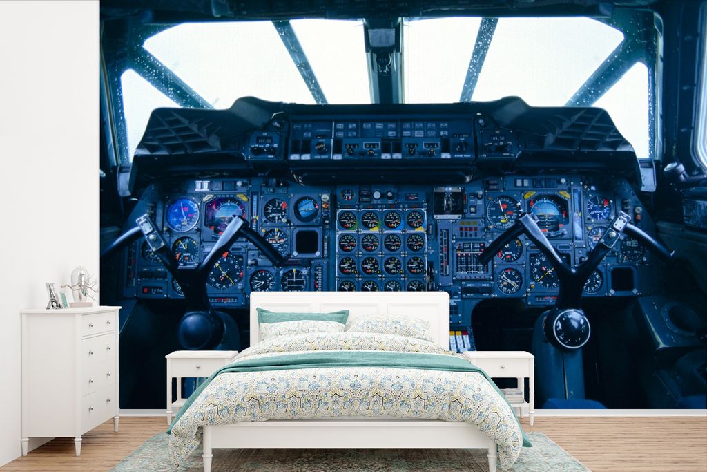 MuchoWow Fototapete für Wohnzimmer oder Schlafzimmer Wandtapete Vinyl Motivtapete Das Armaturenbrett eines Pendlerflugzeugs - 420x280 cm - Zimme...