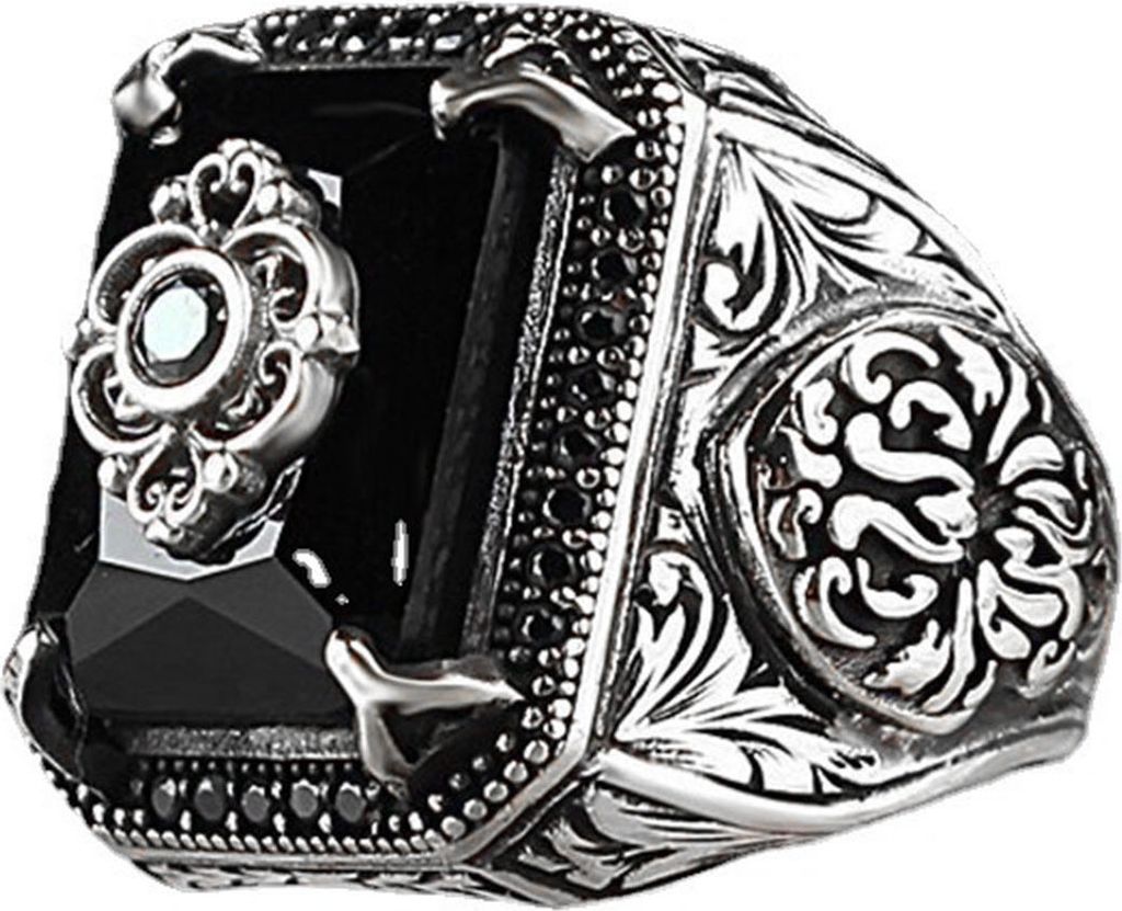 Herren-Ring, königlicher Edelstahl, geometrische Form, leicht, groß, Vintage-Stil, Uni, Zirkonia, breites Band, Damen-Reifschmuck-Schwarz,US 6