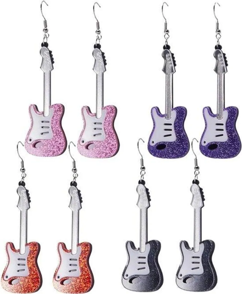 Set de 4 boucles d'oreilles guitare pour concert et festival de rock