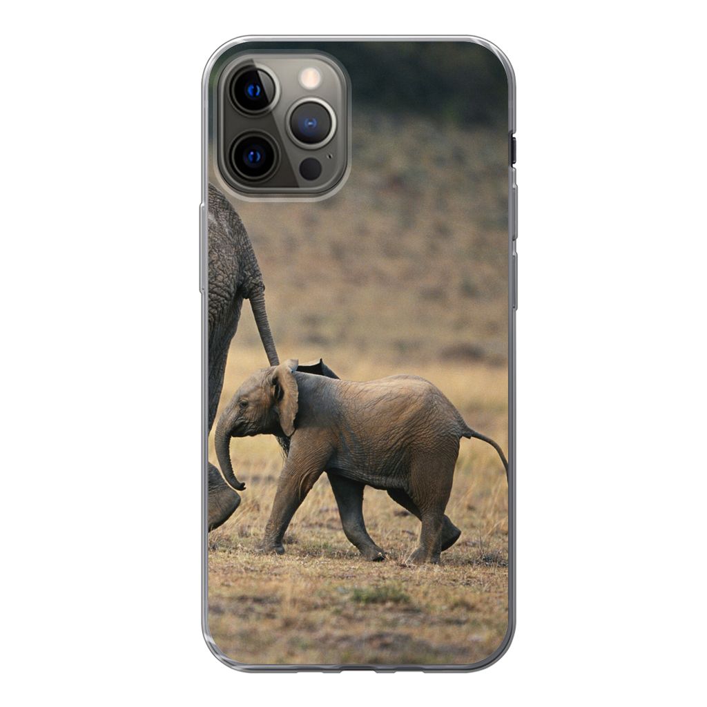 MuchoWow Handyhülle Schutzhülle Hülle für iPhone 12 Pro Elefant - Tiere - Savanne - Natur Silikon Softcase Handy Hülle - Abdeckung