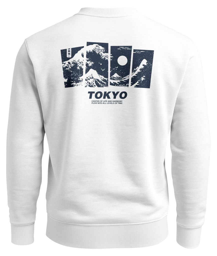 Sweatshirt Herren Pullover mit Backprint Japan Design mit Welle Asian Streetwear Fashion Streetwear Graphic Print Neverless