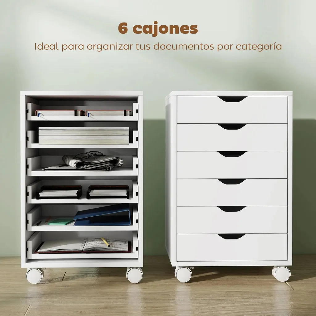 Caisson bureau 6 tiroirs silencieux vert avec tablette pour imprimante