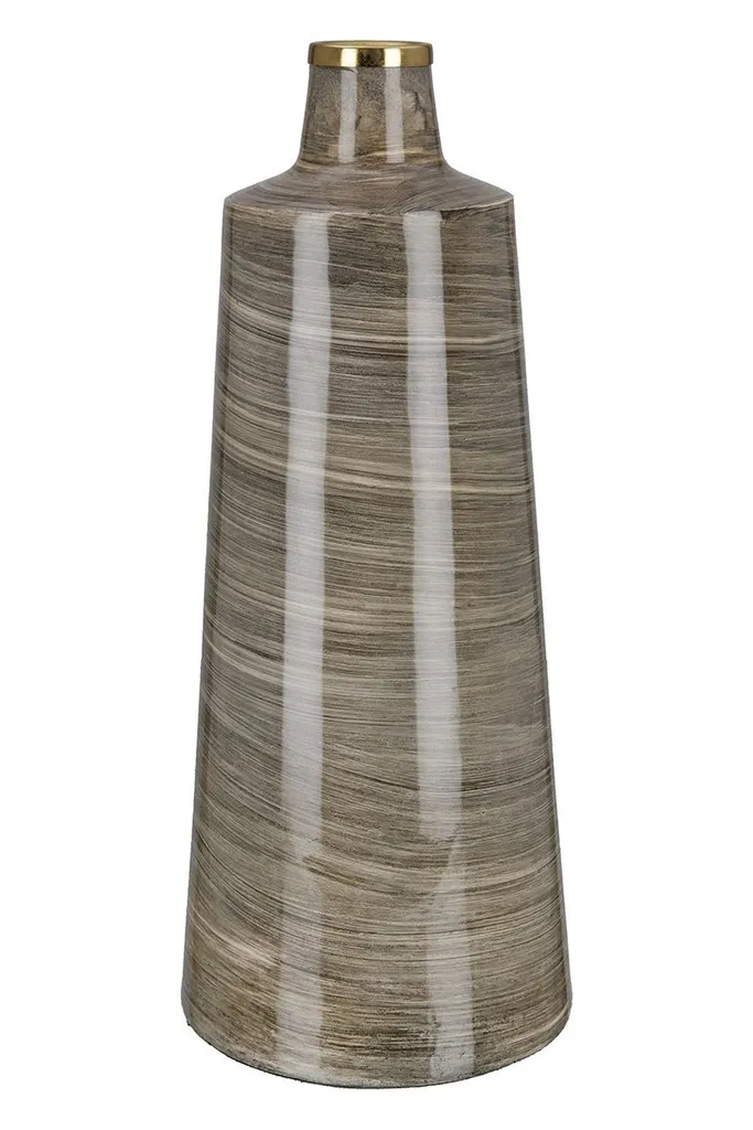 Grand vase de sol conique Stripes en métal marron 48cm décoratif