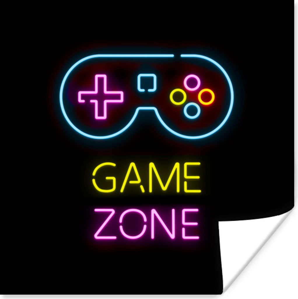 MuchoWow Poster Controller - Spiel - Neon - Schwarz - Zitate - Spielzone 75x75 cm - Wand Dekoration