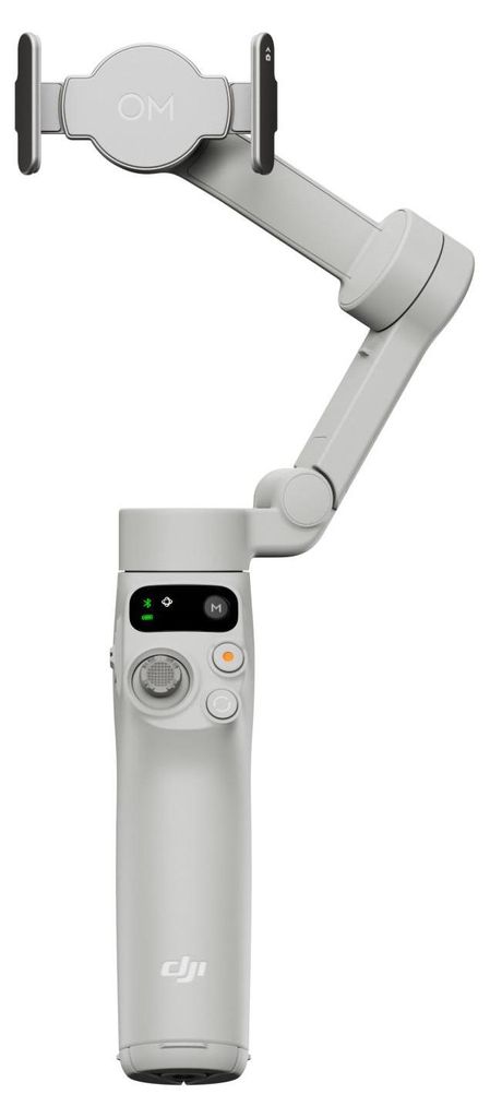 A white smartphone gimbal stabilizer is shown against a white background.