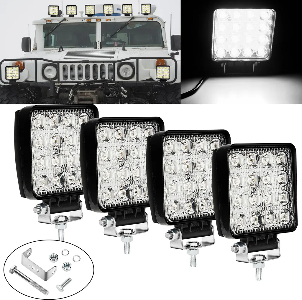 Phare de Travail LED Étanche IP67 Puissant 48W 12V/24V Pack de 4 Unités