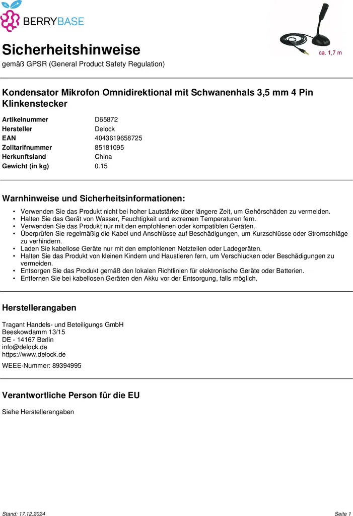 Micro cravate omnidirectionnel Delock avec prise jack pour tablette iOS - 8