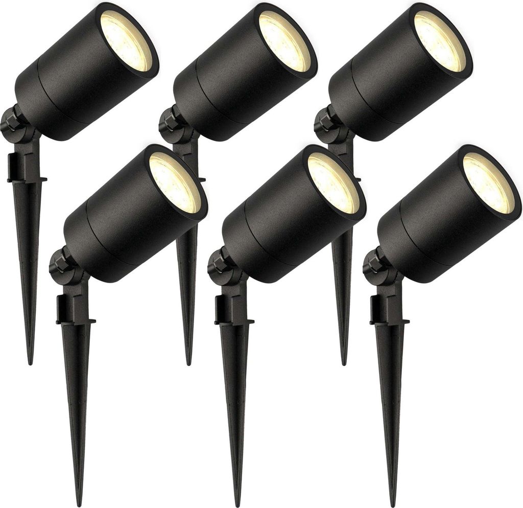 Ledvion - 6X LED Gartenstrahler, 2700K, Schwarz, 5W, IP65, inkl. Schnellanschluss