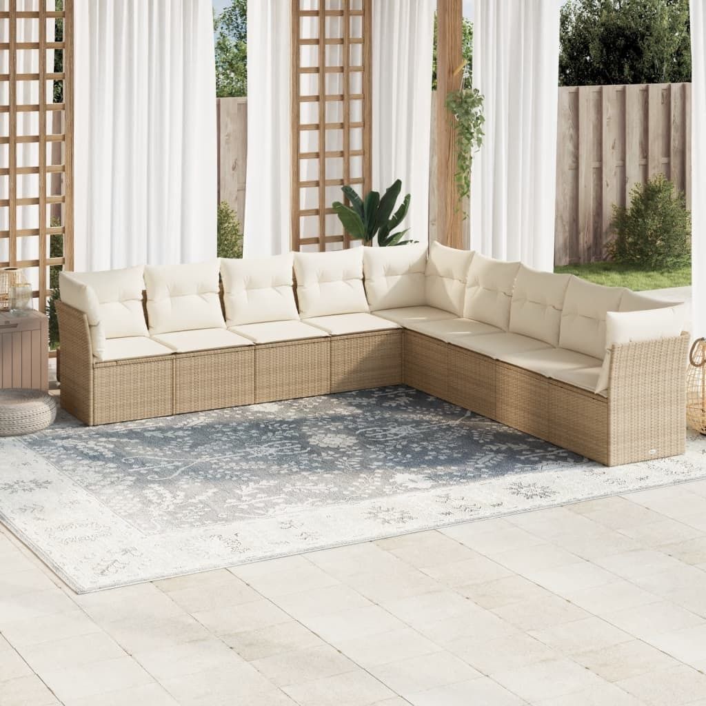 Maison Exclusive - 9-tlg. Garten-Sofagarnitur mit Kissen Beige Poly Rattan
