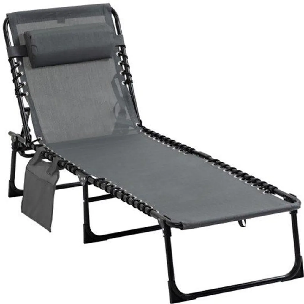 Siège de relaxation pliable pour balcon et plage gris avec coussin 120 kg