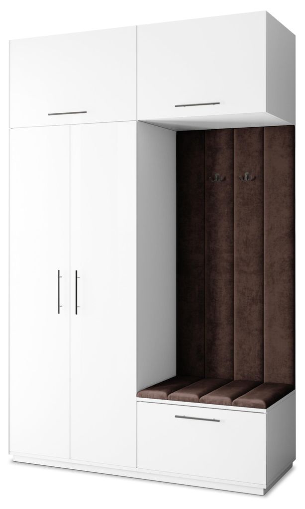 Masseno Garderobe-Set REMA 150/240/60 cm Modern Garderobenschrank Weiß, Veloursstoff MONOLITH 29 (Braun)