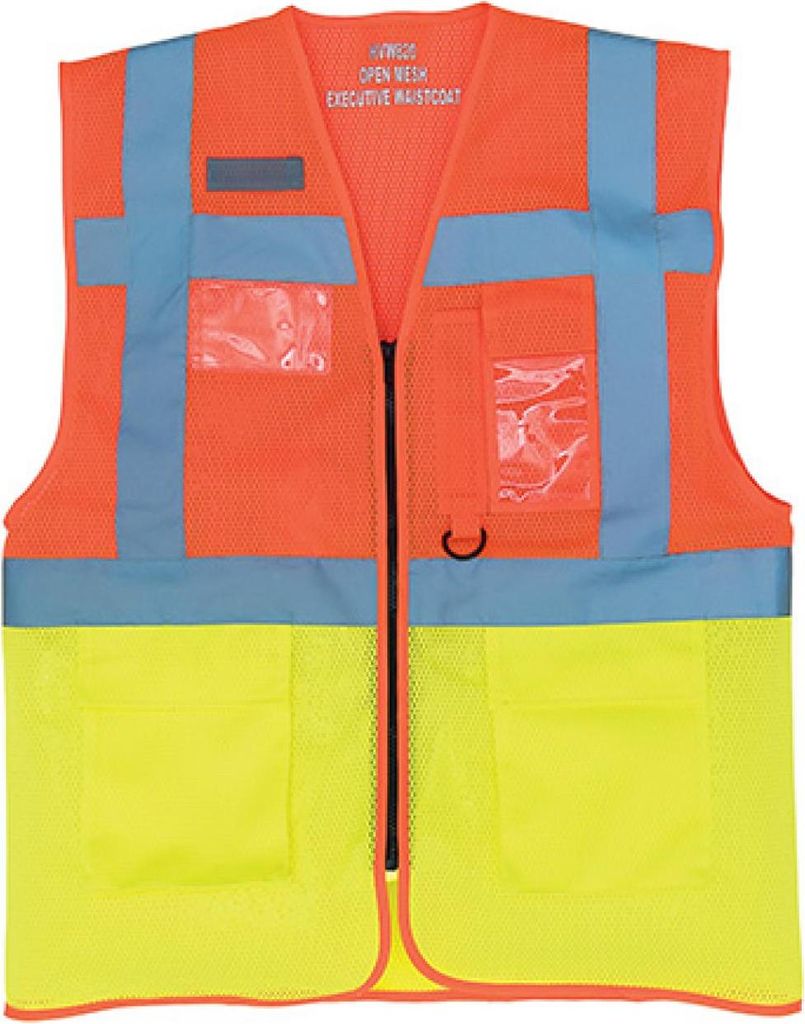 YOKO HVW820 | Herren Hi Vis Top Cool Open Mesh Executive Waistcoat - Farbe: Hi-Vis Orange/Hi-Vis Yellow - Größe: 3XL