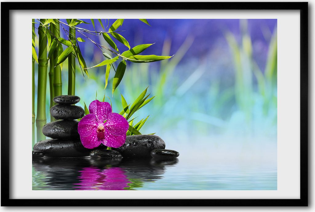 Bild 60x40 MDF-Rahmen, Wandkunst Bambus Orchidee