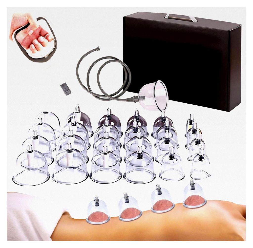 Schröpfgläser mit Vakuumpumpe, Schröpfset für Gesicht und Körper, U-förmiges Cupping Set zur Massage und Lymphdrainage, 24 Stück