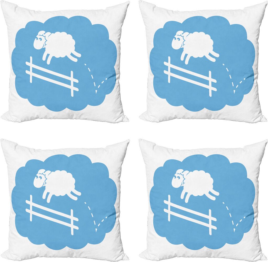 ABAKUHAUS Zaun Kissenbezug Set (4 Stück), Counting Sheep Wolke Springen, Moderner Doppelseitiger Digitaldruck, 40 cm x 40 cm, Pale Azure Blau Weiß
