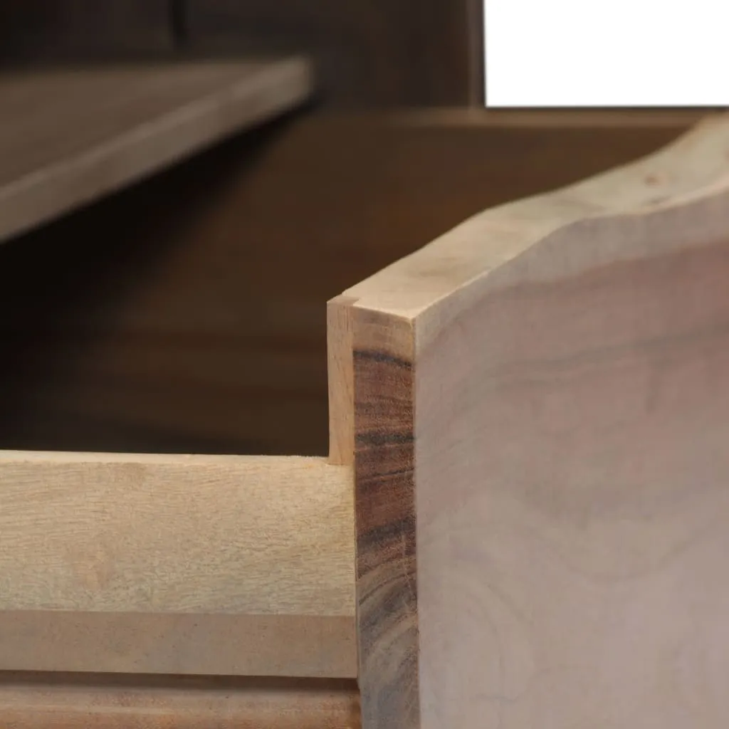 Table basse acacia gris massif robuste et stable bords naturels 90x50cm