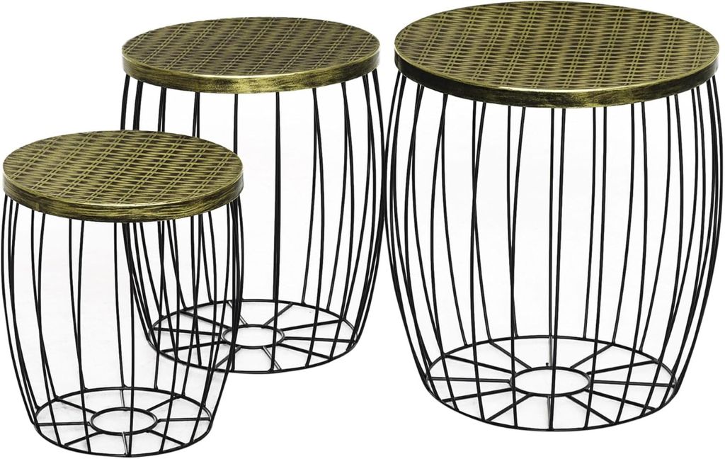 Beistelltisch 3er Set Couchtisch Gartentisch Metall Satztisch Balkon Schwarz