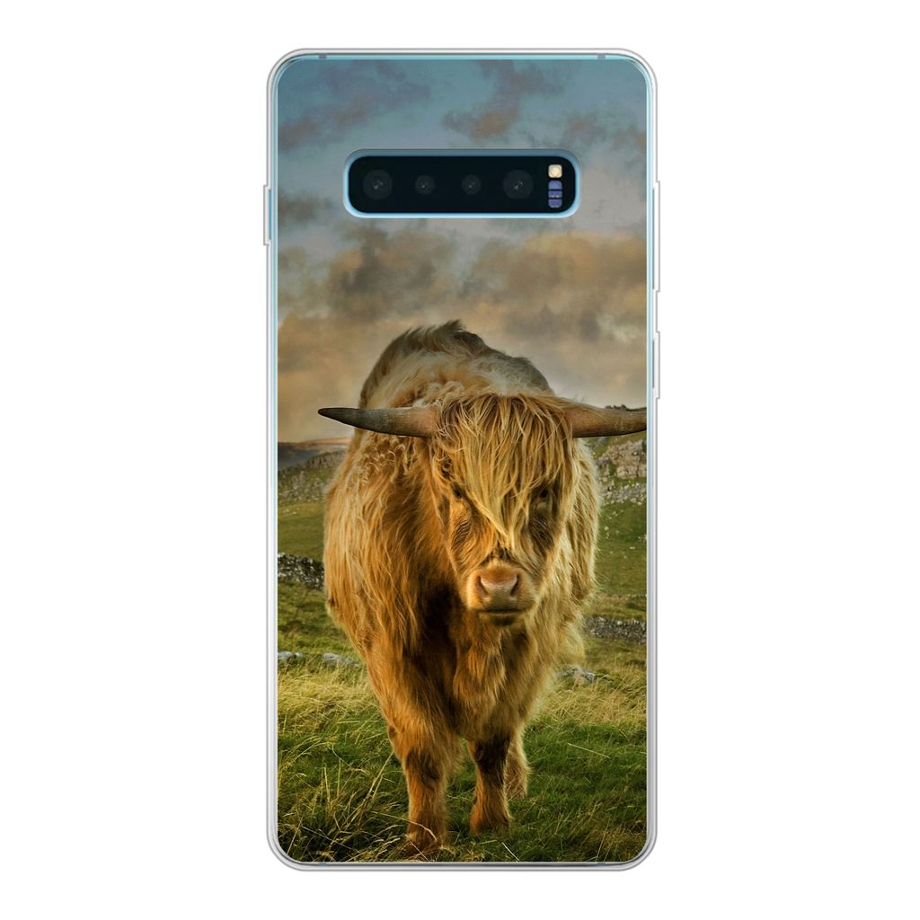 MuchoWow Handyhülle Schutzhülle Hülle für Samsung Galaxy S10 Lite Schottischer Highlander - Gras - Berg Silikon Softcase Handy Hülle - Schutz