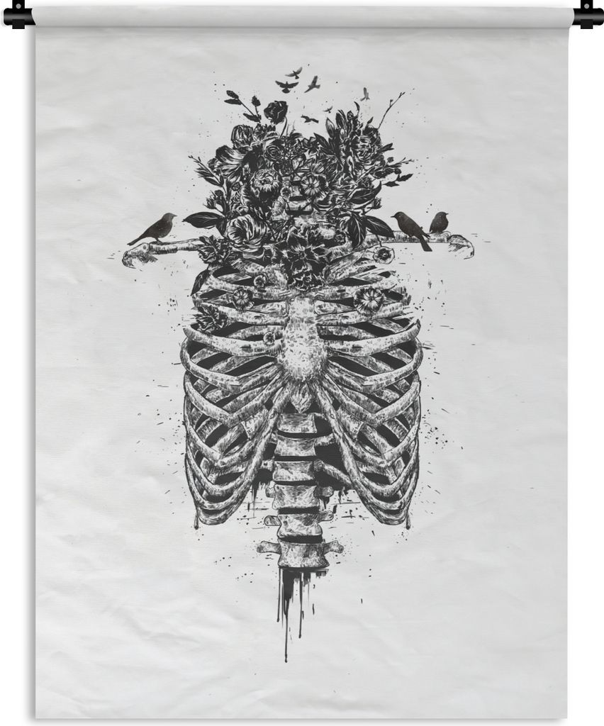 MuchoWow Wandteppich Wandbehang Rippen - Natur - Vögel - Blumen 150x200 cm Tapisserie Dekoration Wandtuch - Wandaufhängung - Moderner