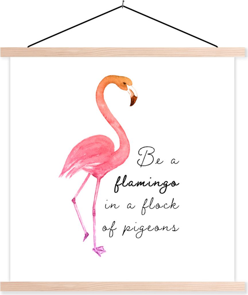 MuchoWow Textilposter Flamingo - Vogel - Aquarell - Zitate 120x120 cm mit holzfarbenen Rahmen - Textil-Poster