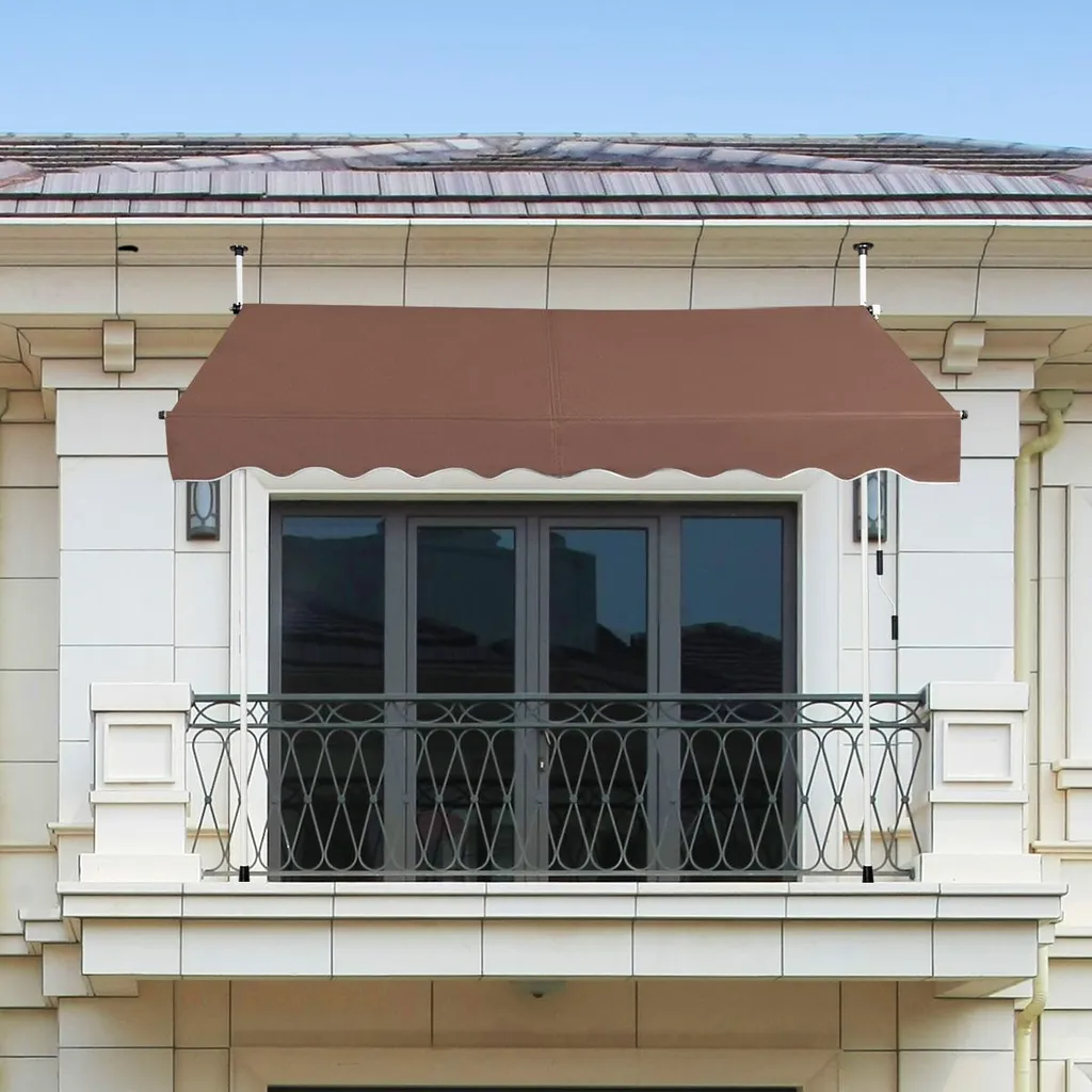 Store balcon sans trou 200 cm, solution ombre hydrofuge réglable brun