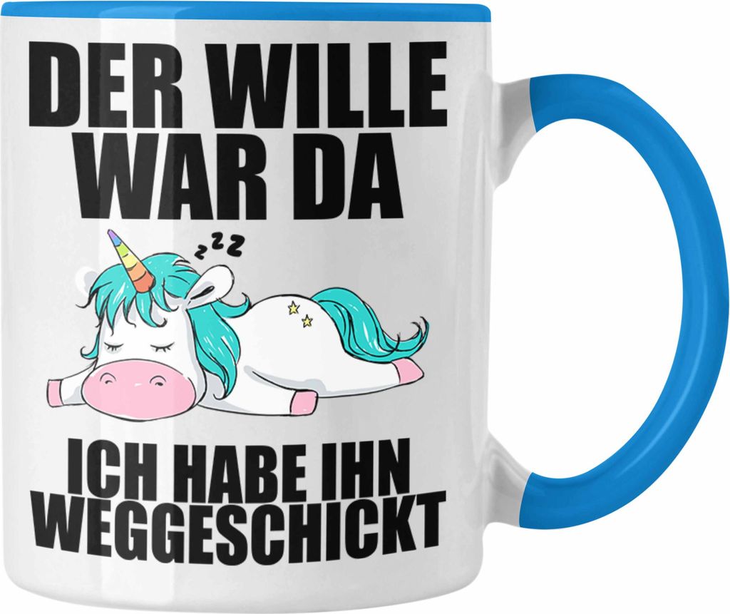 Trendation - Tasse mit Sprüch Kollegin Mitarbeiter Geschenk Arbeitskollege Einhorn (Blau)