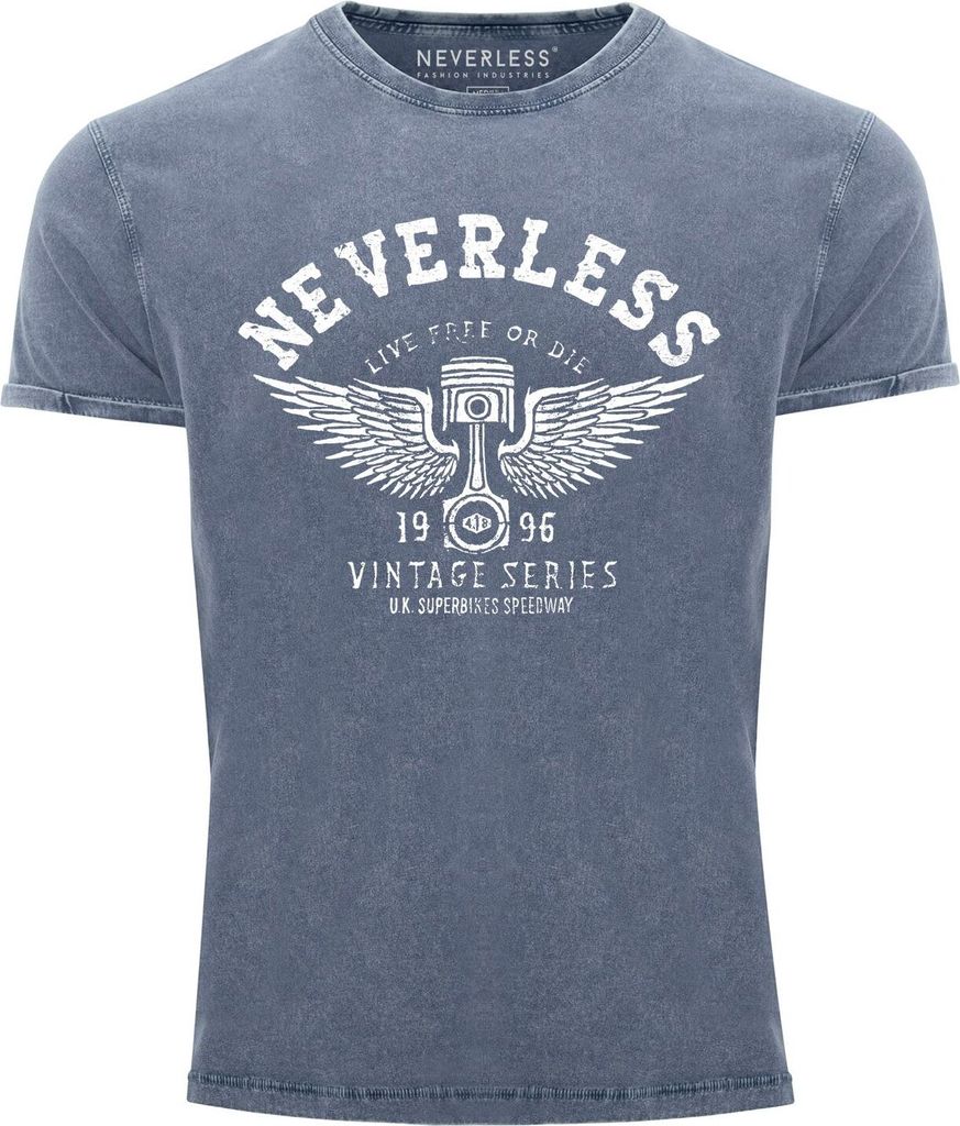 Cooles Angesagtes Herren T-Shirt Vintage Shirt Retro Auto Kolben Used Look Slim Fit Neverless blau 3XL