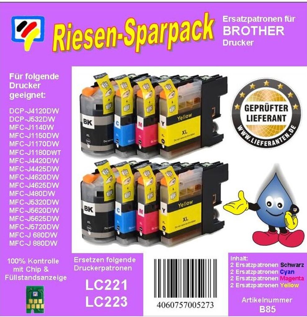 LC-223BK/C/M/Y Riesensparpack - 8XL TiDis Ersatzpatronen Produktbild 