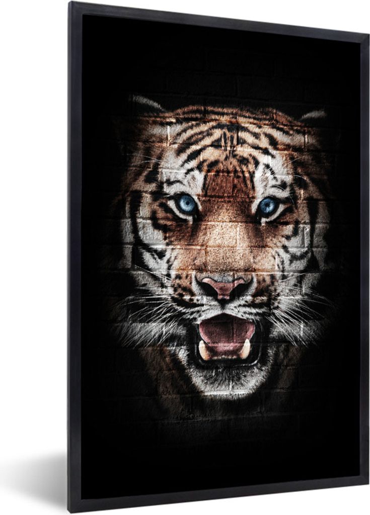MuchoWow MuchoWow Gerahmtes Poster Tiger - Ziegelstein - Tiere 60x90 cm - Poster mit zchwarzem Bilderrahmen - Kunst