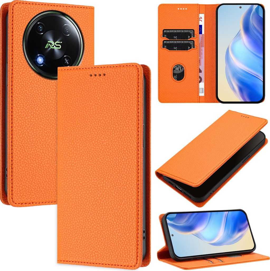 Litchi Leder Handyhülle für itel RS4 S666LN Wallet Kartenfächer Standfunktion Hülle Orange