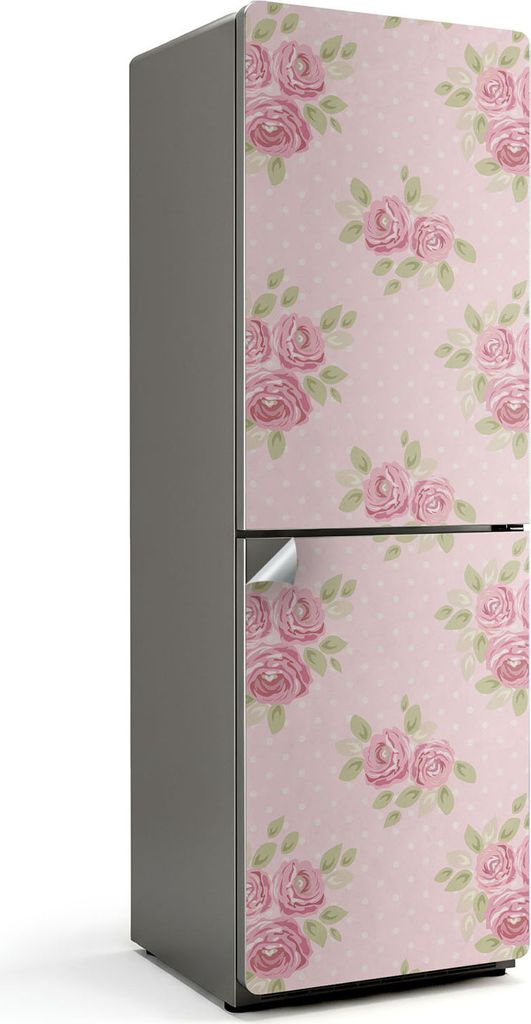 Blumenmuster mit Blättern – Kühlschrank Aufkleber – Klebefolie Kühlschrank – Kühlschrank Nachbildung – Kühlschrankfolie selbstklebend ...