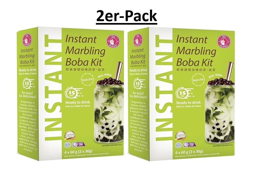 2er-Pack O's Bubble Instant Boba Kit Matcha 240g (4x60 g) |Bubble Tee mit Tapiokaperlen und Strohhalm