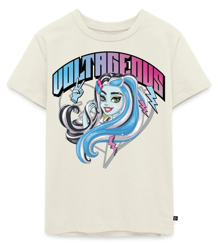 Spreadshirt Monster High Frankie Stein Voltageous Kinder Premium T-Shirt, 110/116 (4 Jahre), Naturweiß