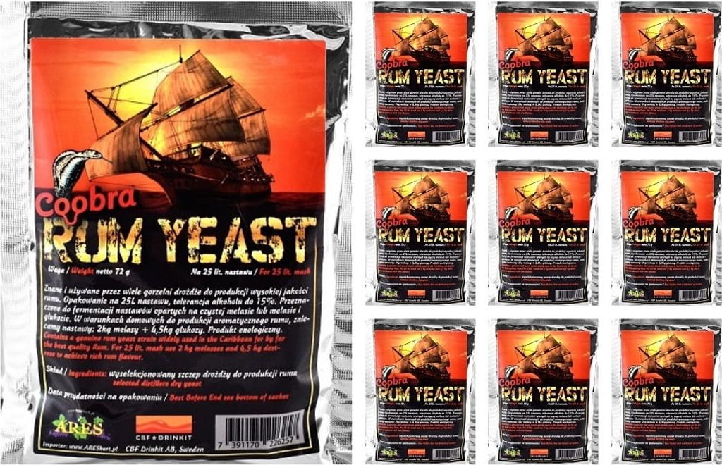 HUGBERT TOP Coobra RUM Hefe Alkohol Gärhefe Weinhefe Brennhefe gären Destillation, 10 Stück