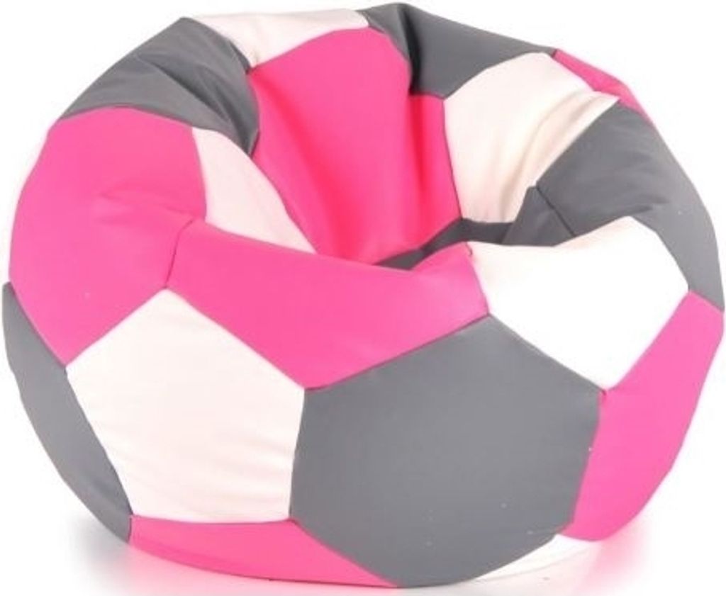 A round beanbag chair designed to look like a soccer ball.